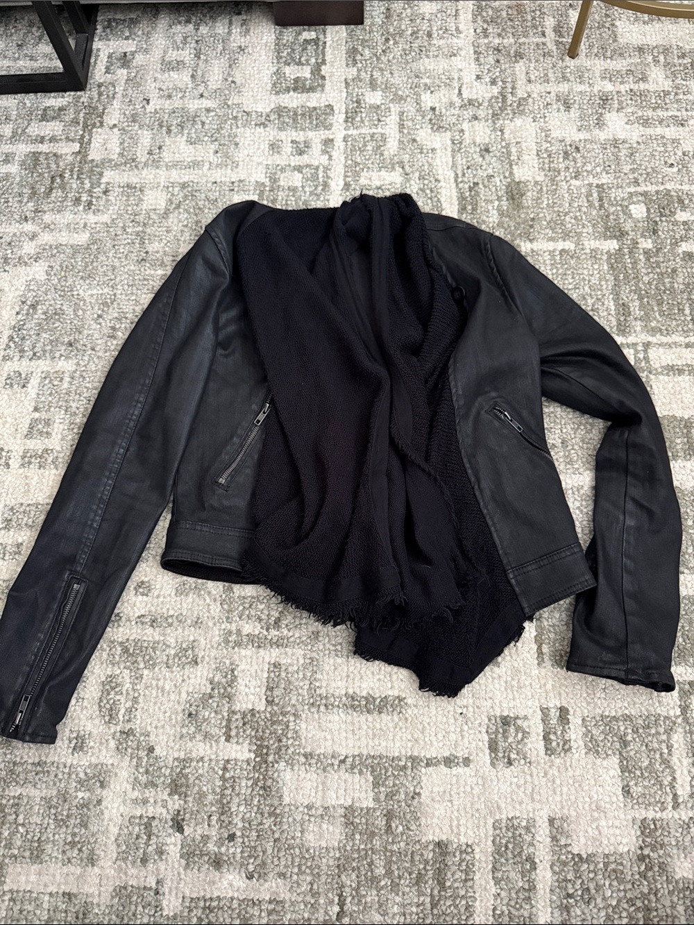 Black Leather Jacket with Shawl Collar - Women's